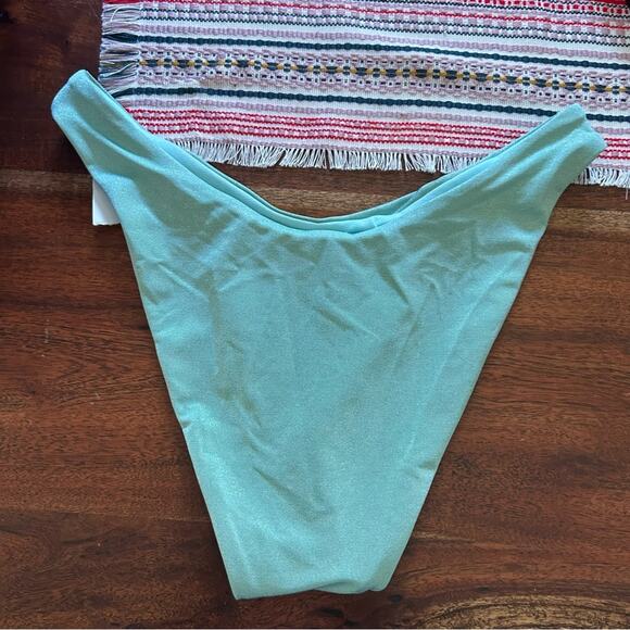 VYB PacSun Swim Shimmer High Cut Bikini Bottoms Aqua Blue Green NWT Size M - Picture 4 of 5